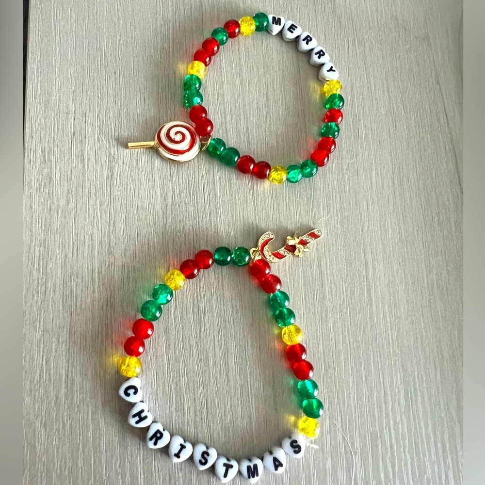 Handmade Set of 2 , Merry Christmas matching bracelets